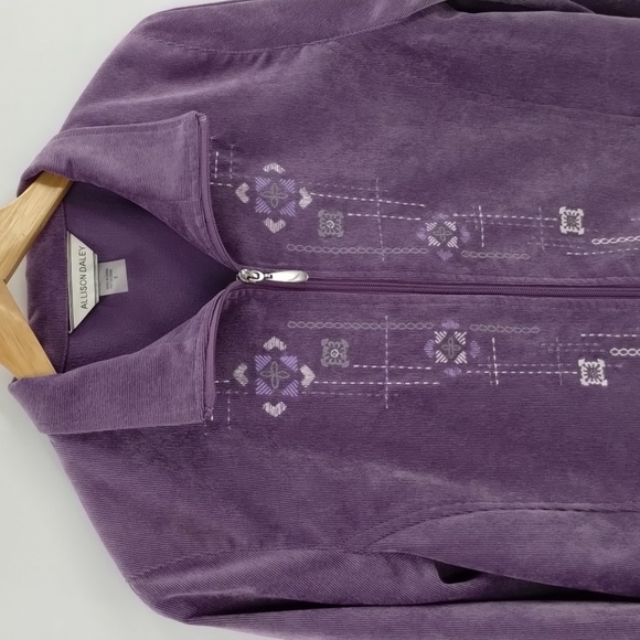Allison Daley corduroy knit jacket embroidered front size 8 oversized purple - Picture 2 of 8
